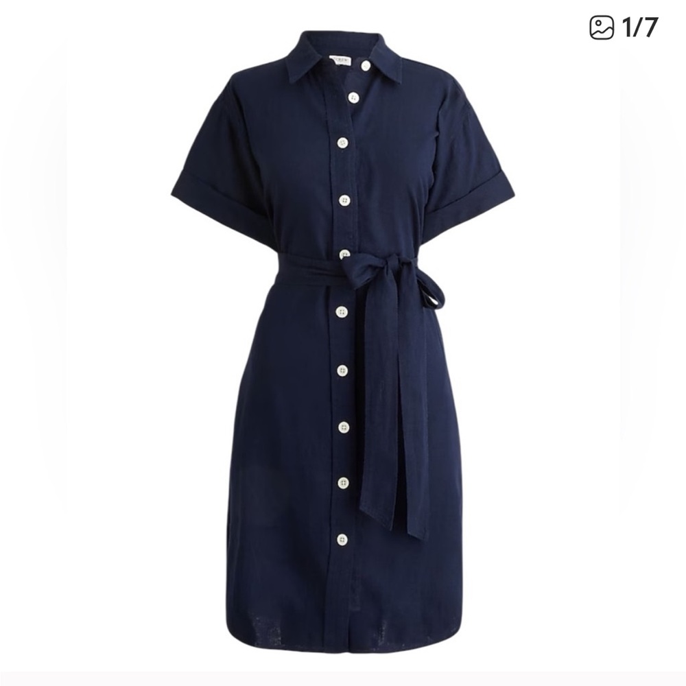 J.Crew Factory linen-blend belted mini shirt-dress in navy size XS New With Tags